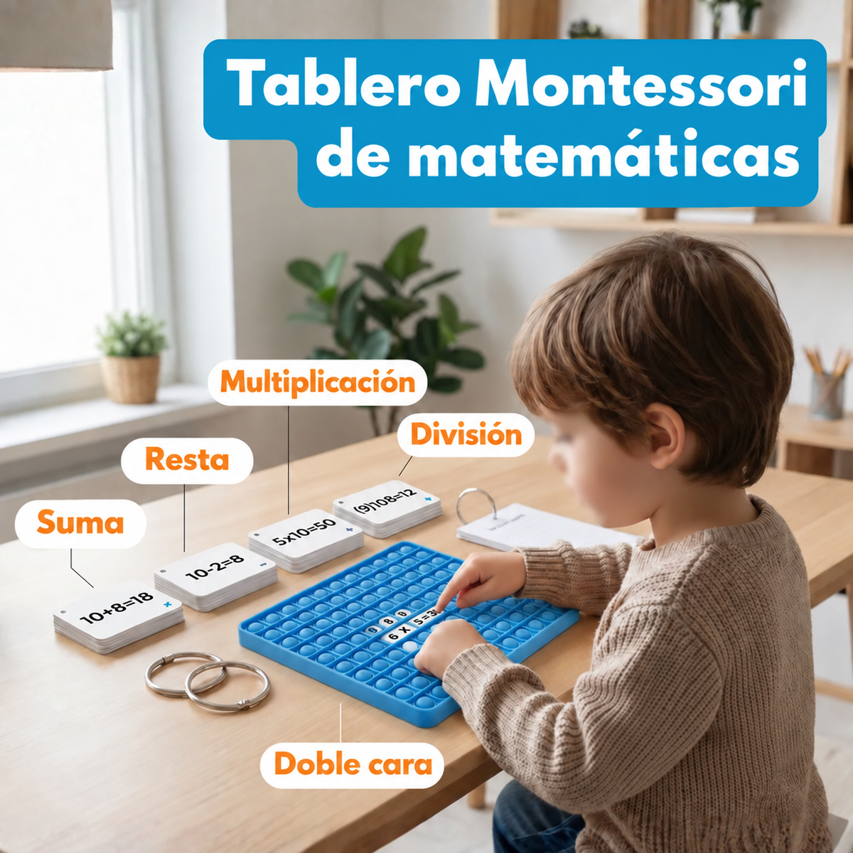 KinderMath™ – Tablero Montessori 4 en 1 para Aprender Matemáticas