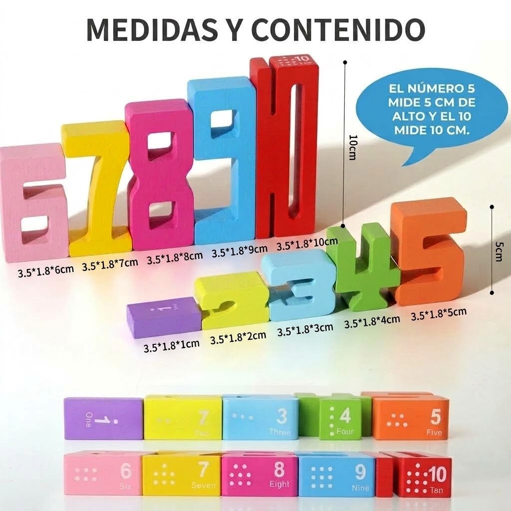 Números Montessori Apilables de Madera – Juego Educativo +2 años
